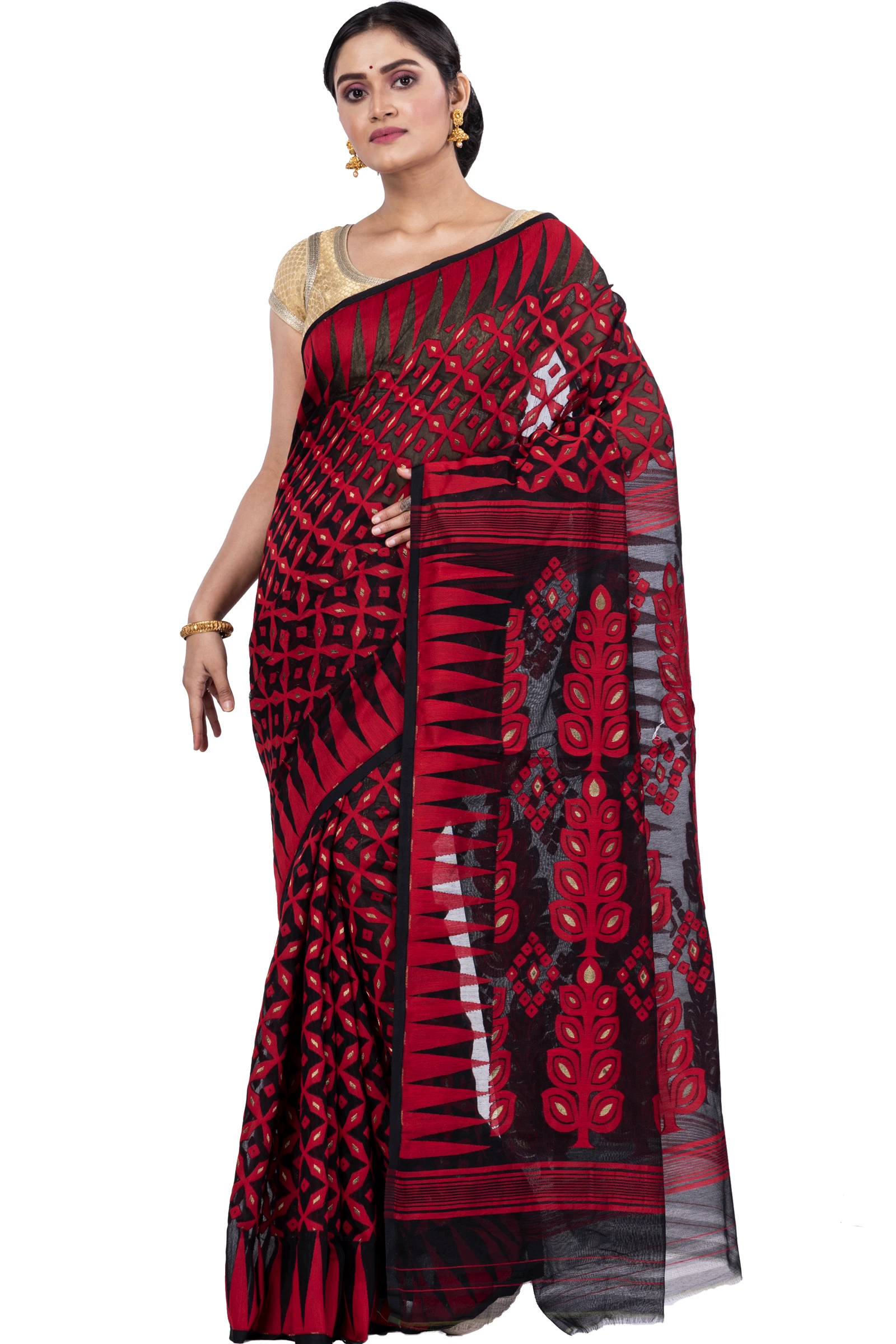 Marun Pure Cotton Minakari_Jmdni Jamdani Saree (692)