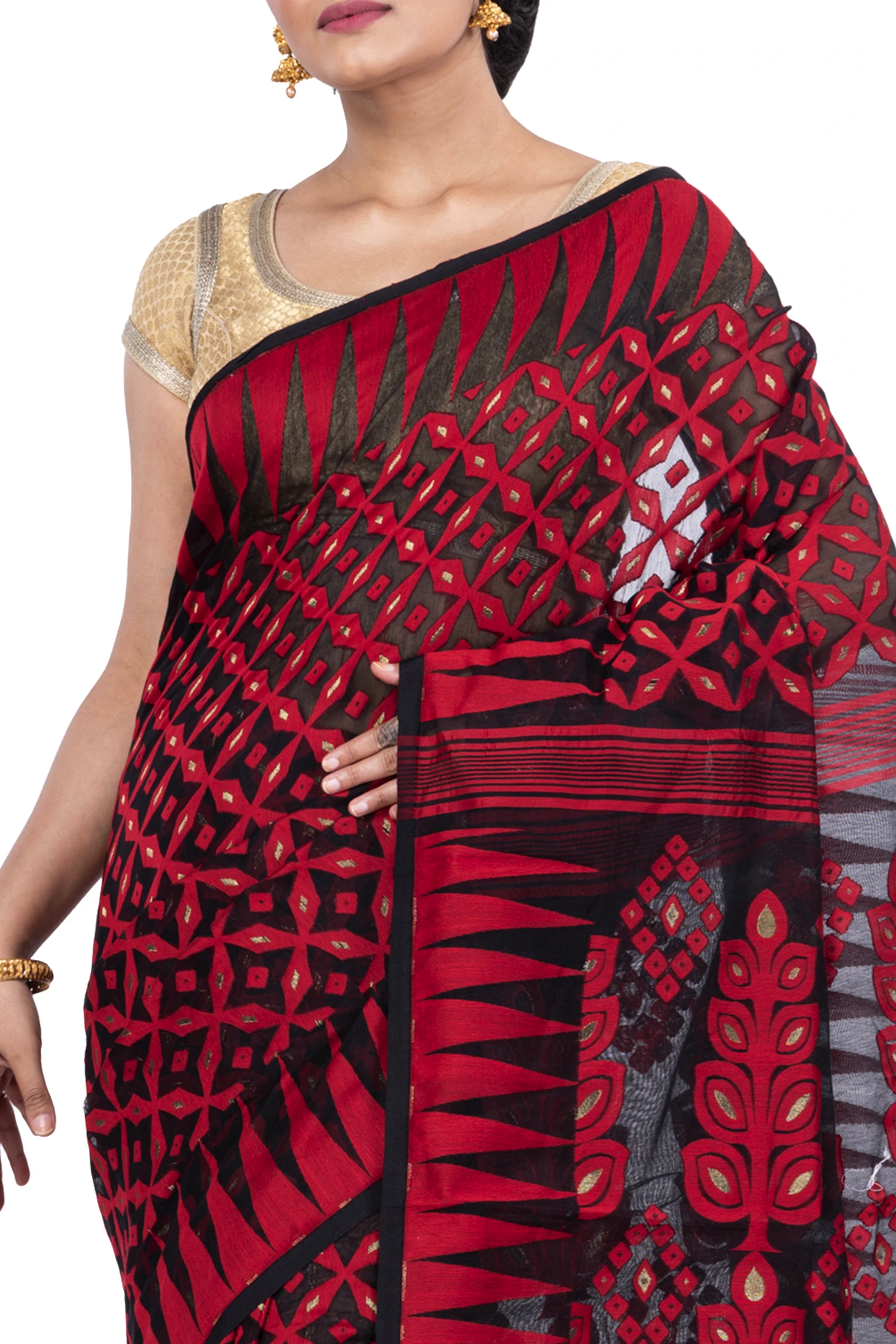 Marun Pure Cotton Minakari_Jmdni Jamdani Saree (692)