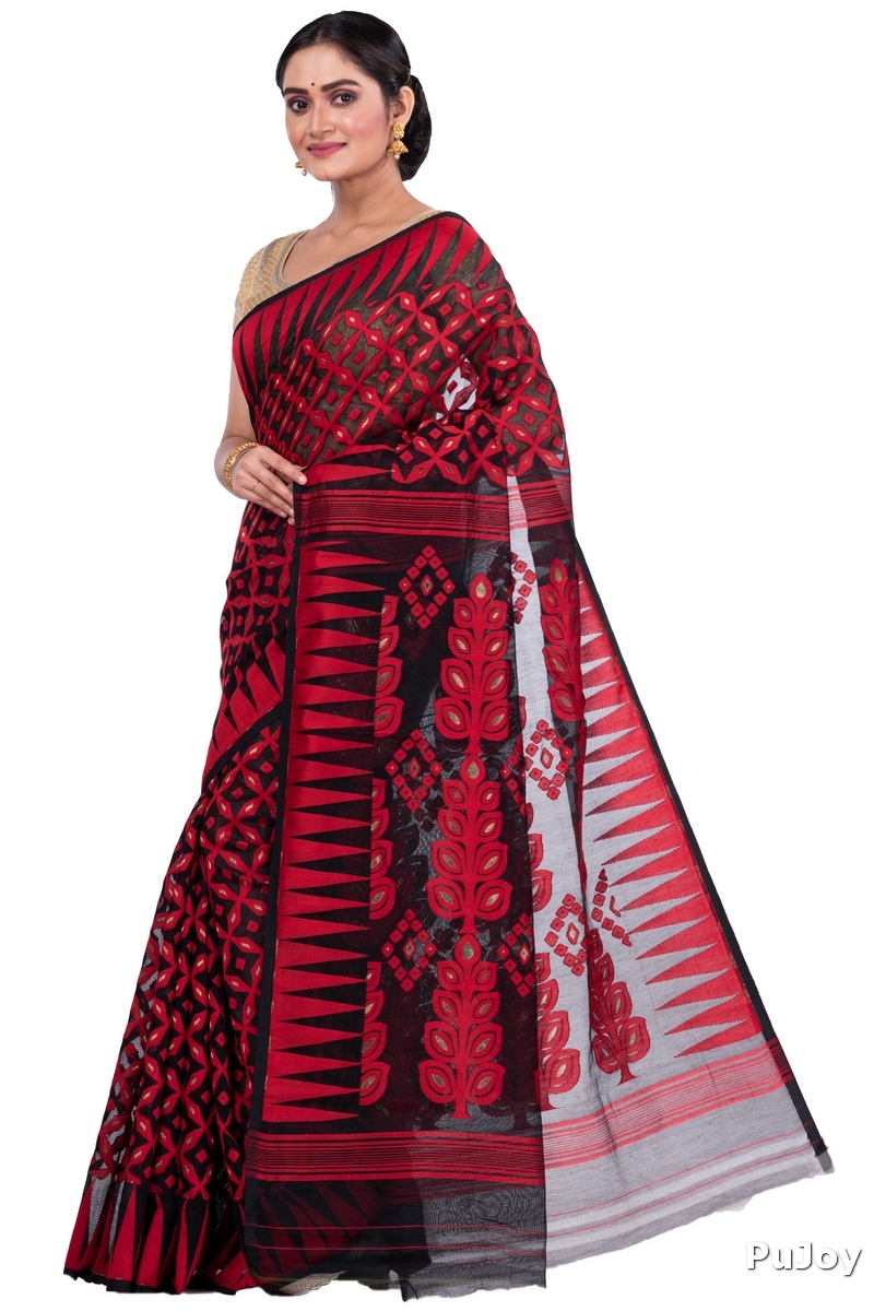 Marun Pure Cotton Minakari_Jmdni Jamdani Saree (692)