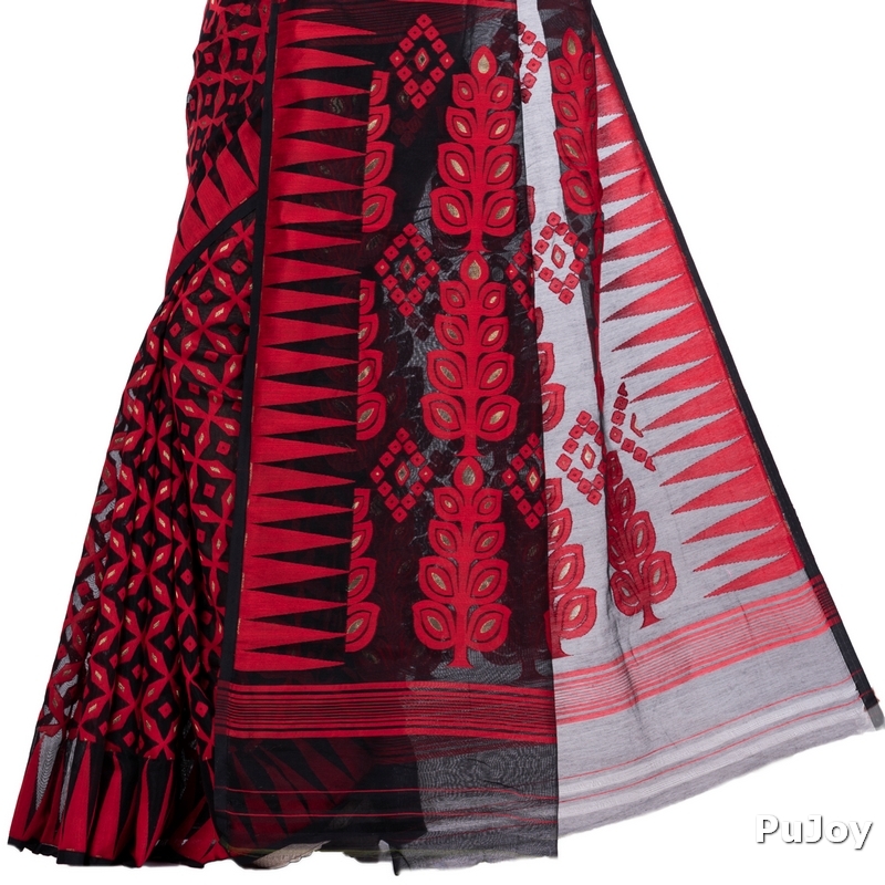 Marun Pure Cotton Minakari_Jmdni Jamdani Saree (692)
