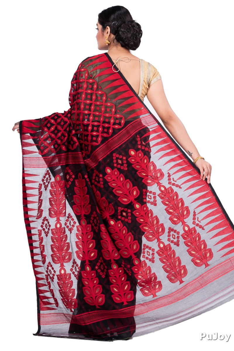 Marun Pure Cotton Minakari_Jmdni Jamdani Saree (692)