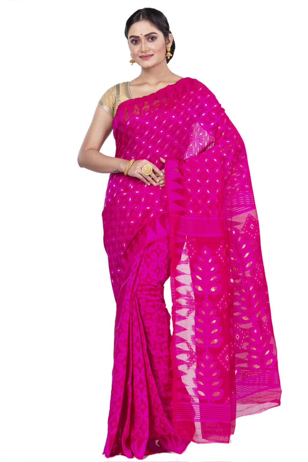 Pink Pure Cotton Minakari_Jmdni Jamdani Saree (697)