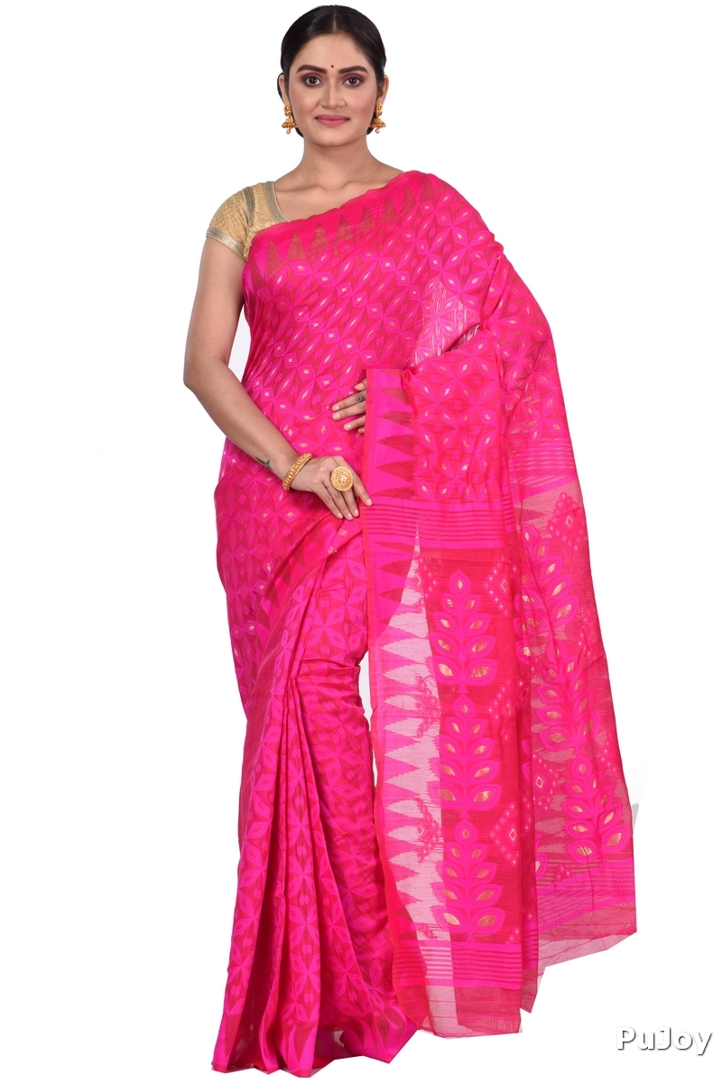 Pink Pure Cotton Minakari_Jmdni Jamdani Saree (697)