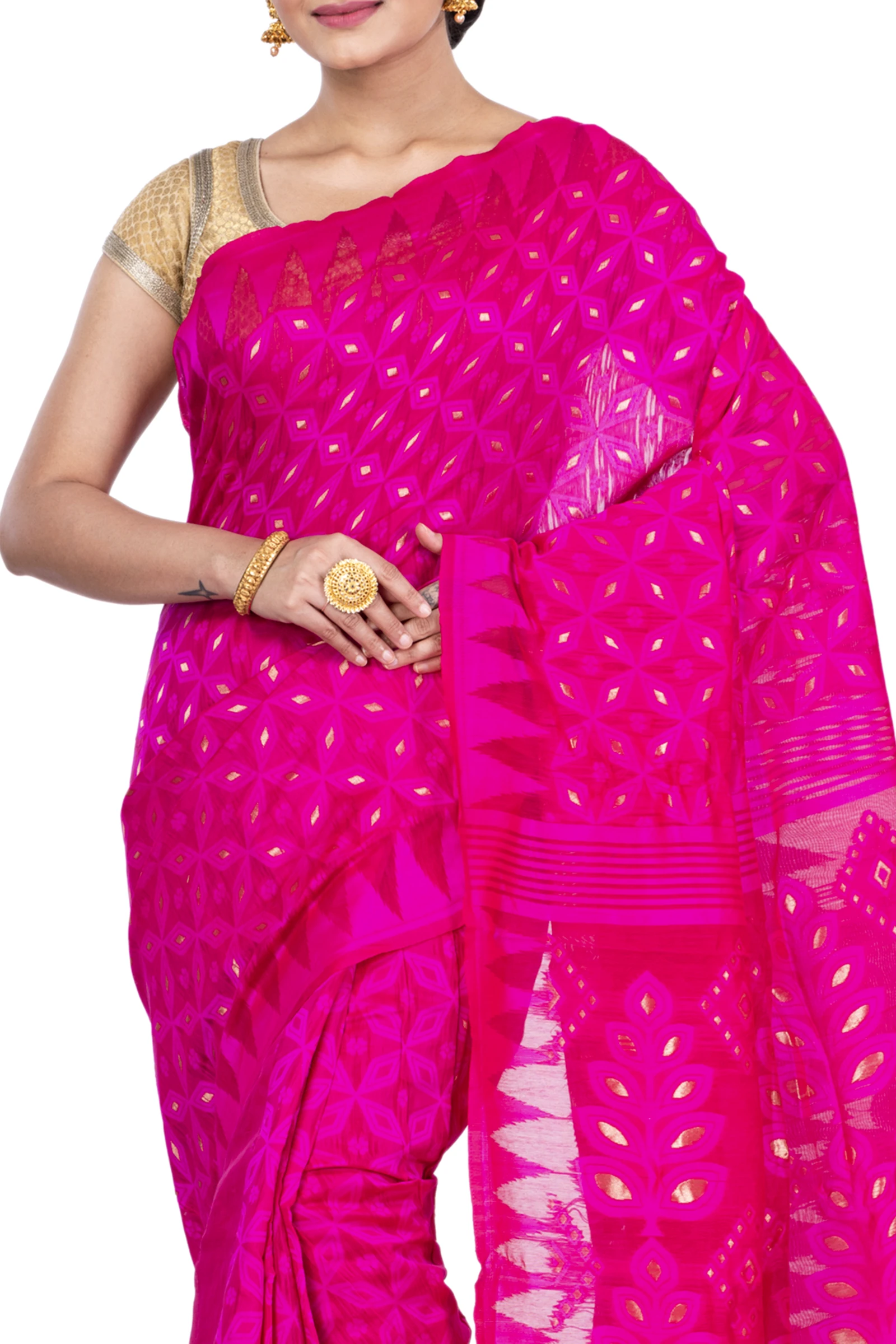 Pink Pure Cotton Minakari_Jmdni Jamdani Saree (697)