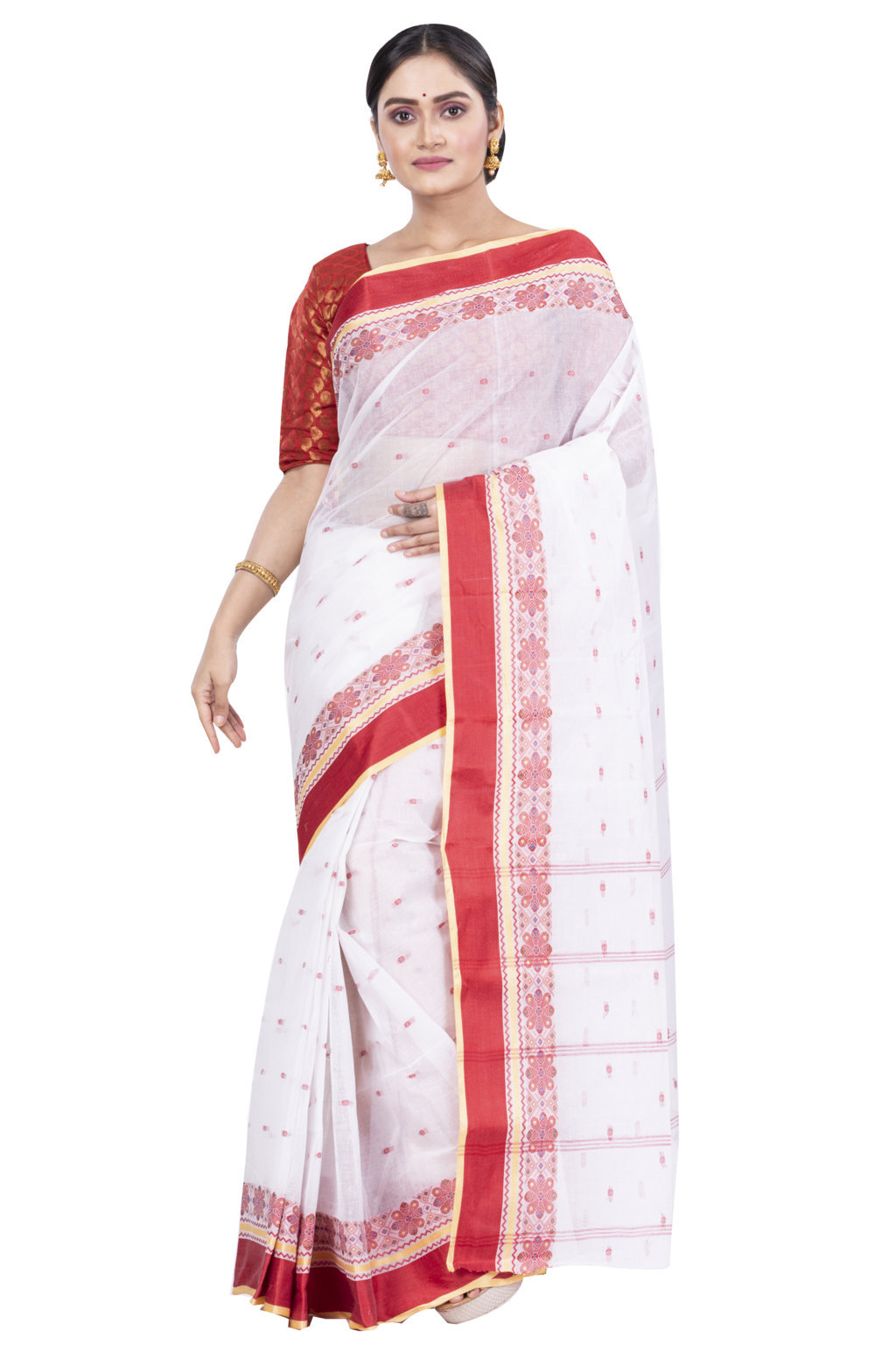 Red Pure Cotton VelvetPar_tant Tant Saree (699)
