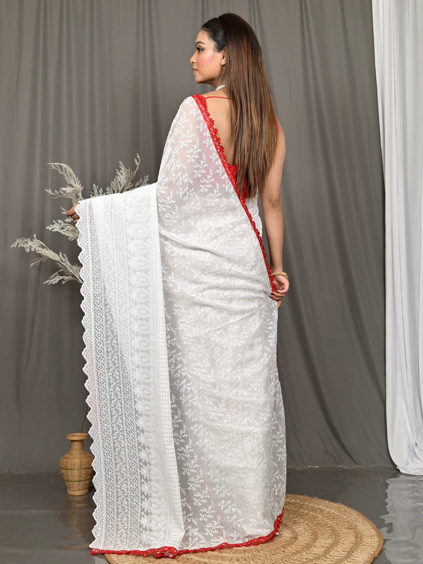 White Cotton Parmon Chikankari Saree  (70)