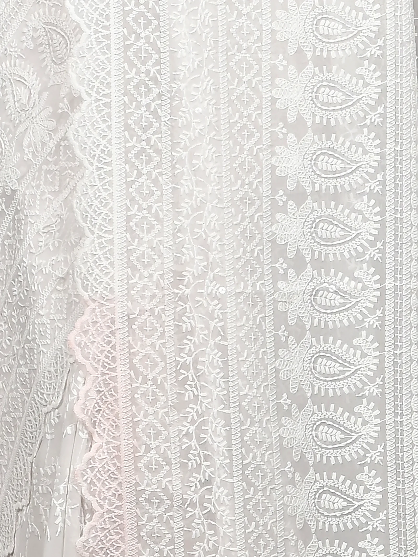 White Cotton Parmon Chikankari Saree  (70)
