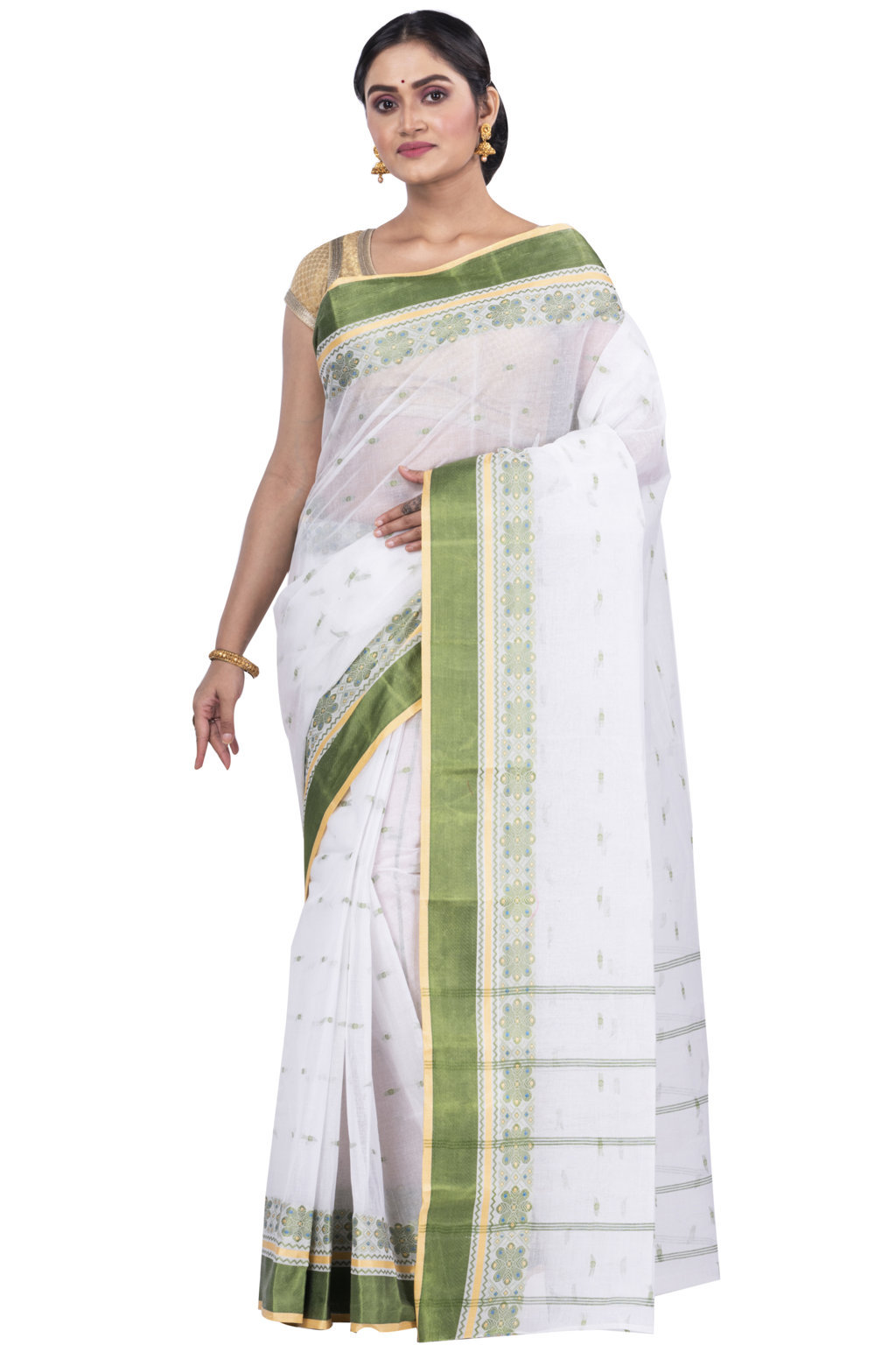 Green Pure Cotton VelvetPar_tant Tant Saree (700)