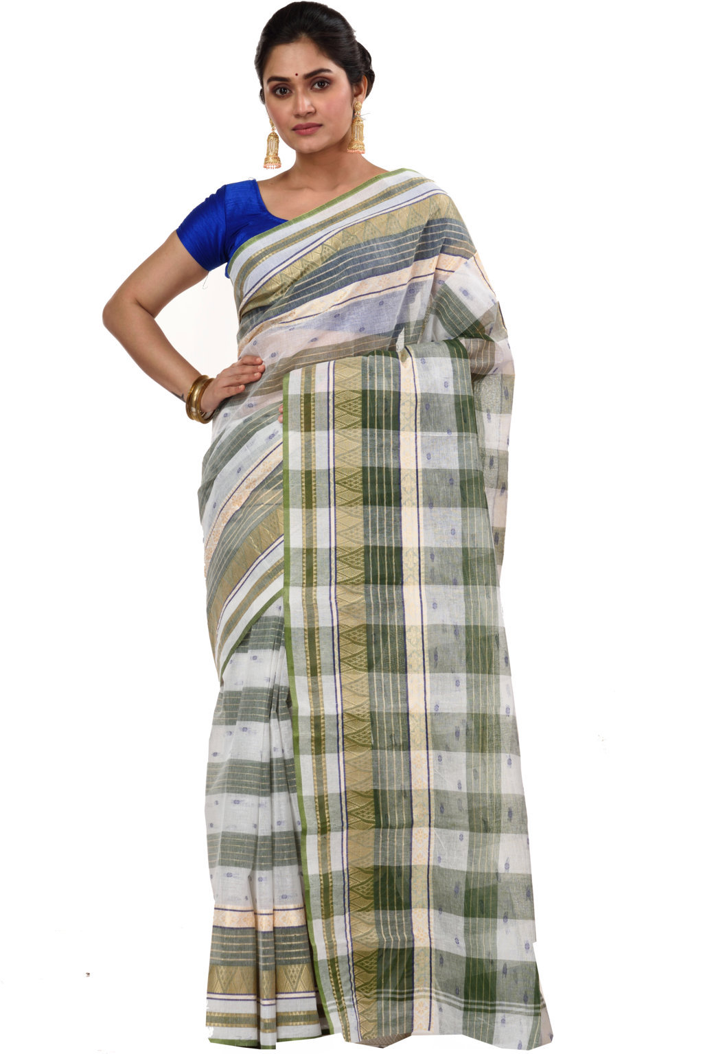 Green Pure Cotton Naksi Katha Tant Saree (704)