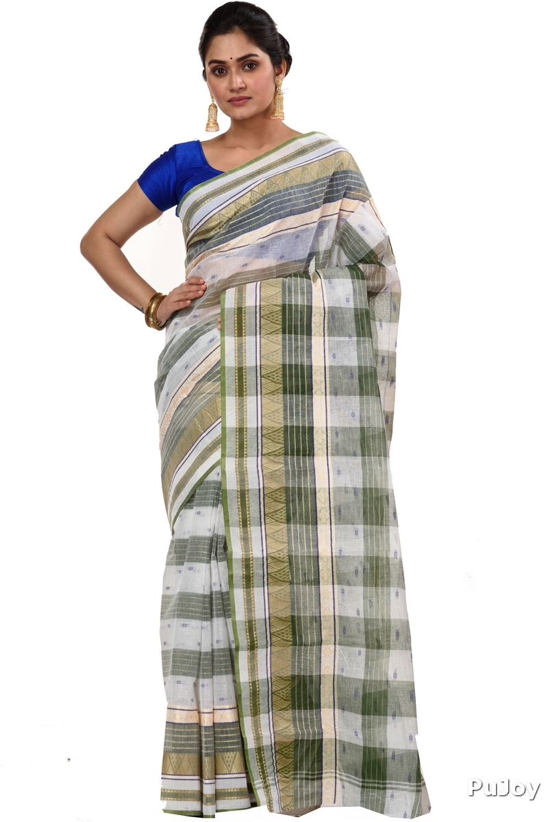 Green Pure Cotton Naksi Katha Tant Saree (704)