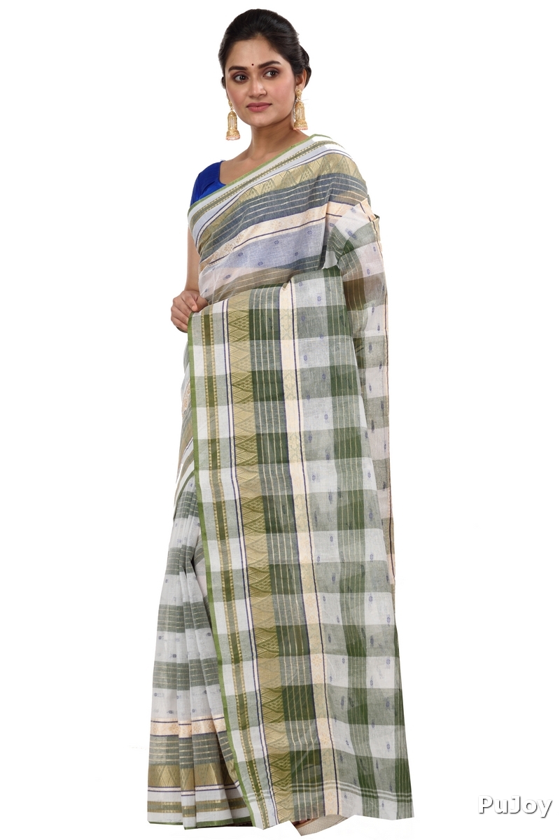 Green Pure Cotton Naksi Katha Tant Saree (704)