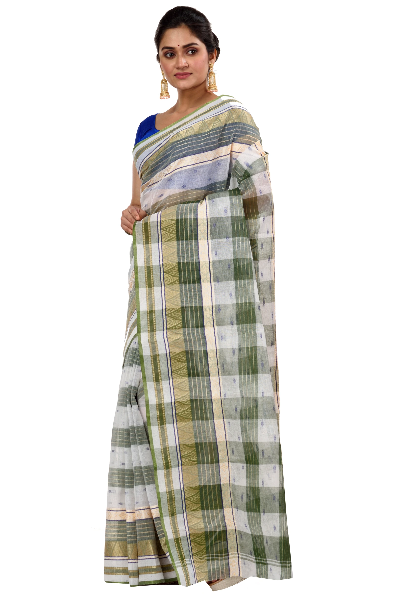 Green Pure Cotton Naksi Katha Tant Saree (704)