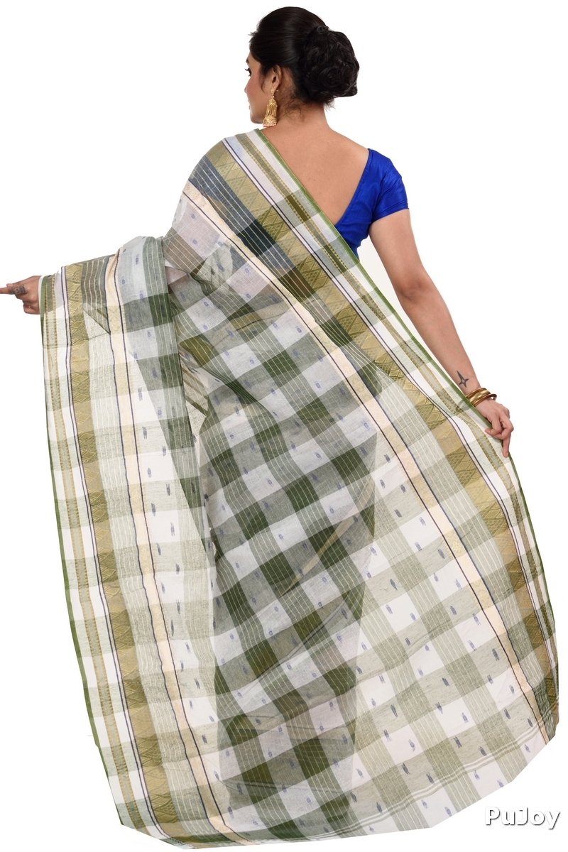 Green Pure Cotton Naksi Katha Tant Saree (704)