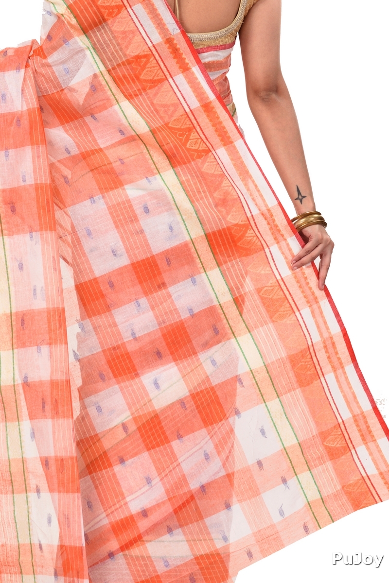Orange Pure Cotton Naksi Katha Tant Saree (705)