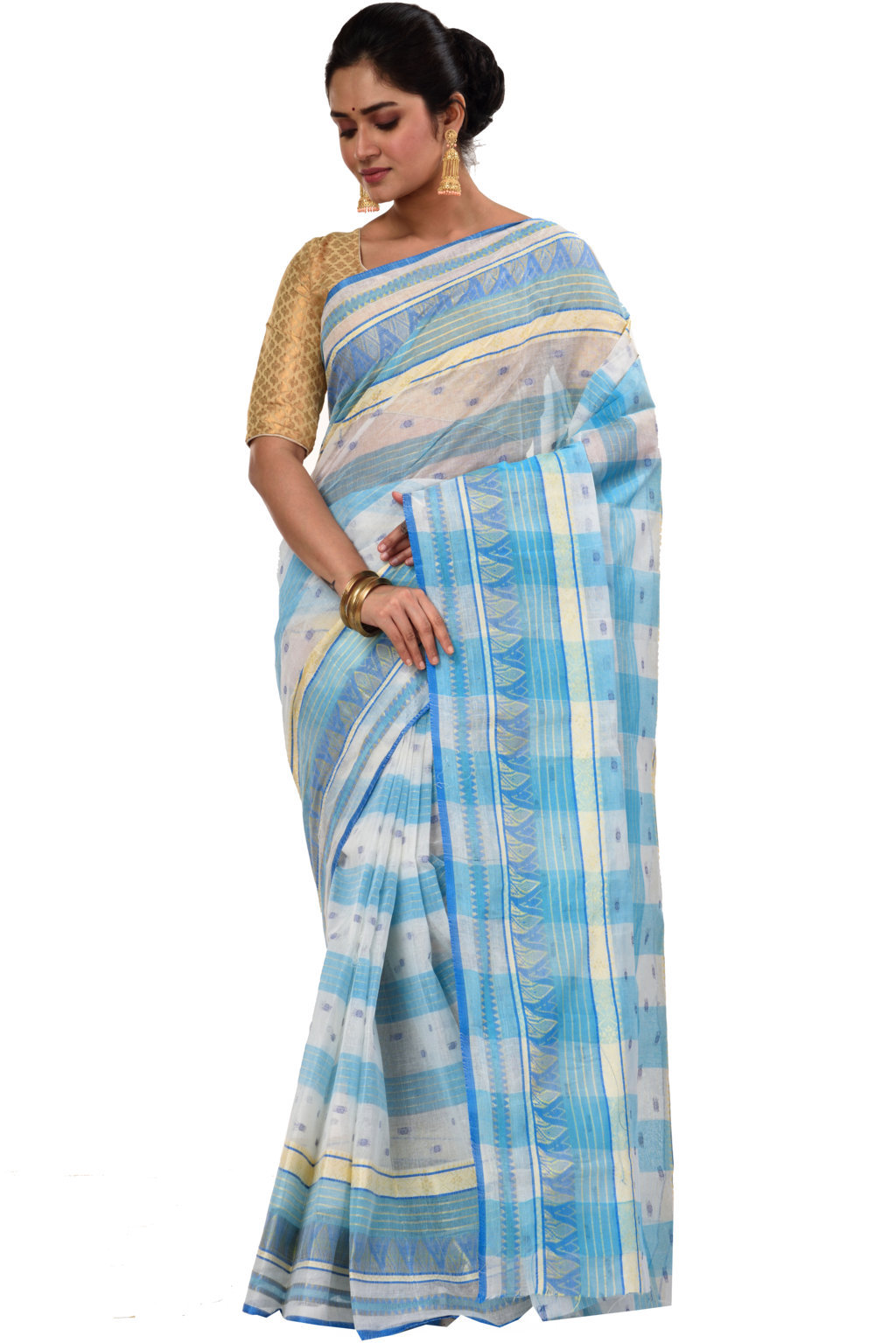 Blue Pure Cotton Naksi Katha Tant Saree (706)