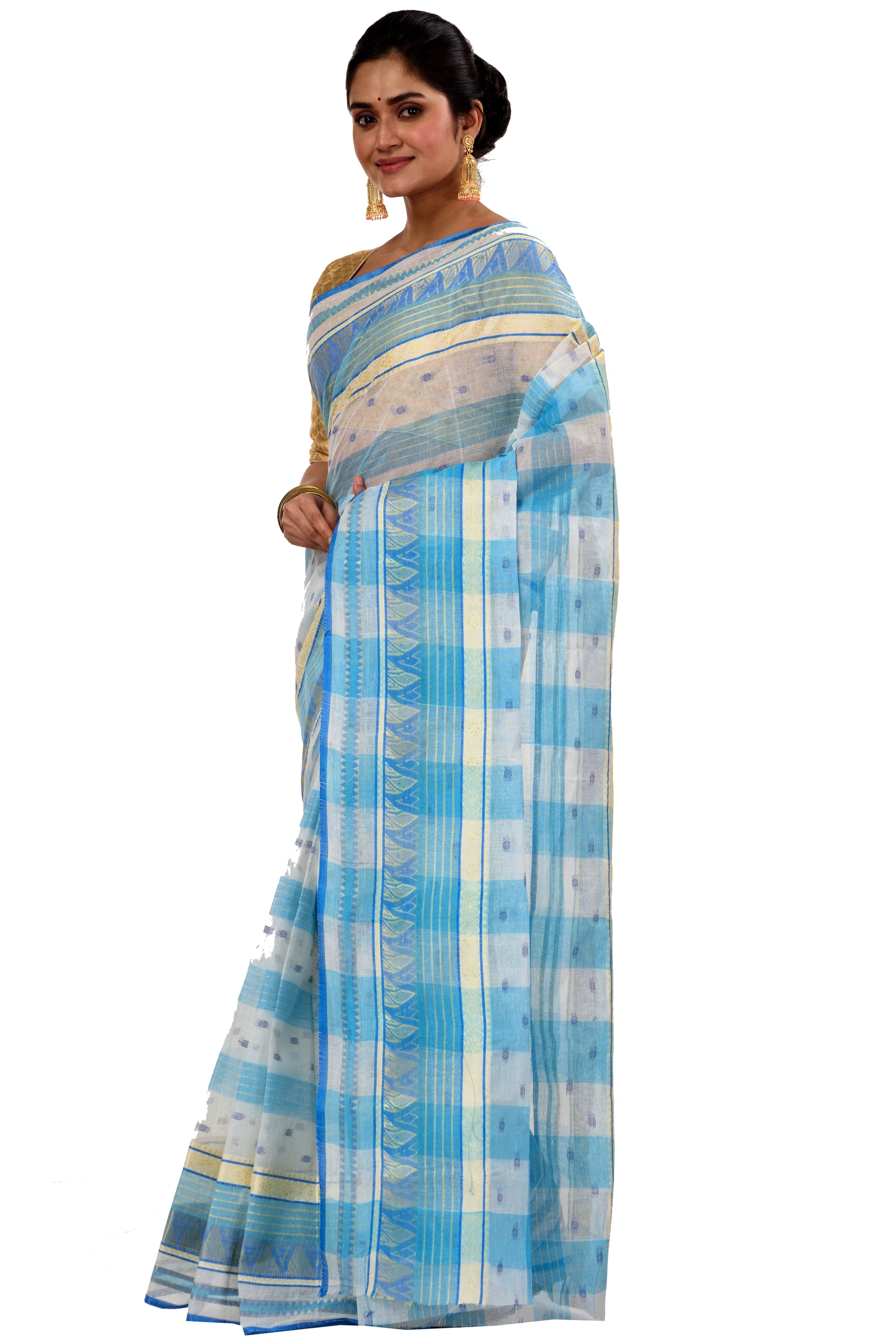 Blue Pure Cotton Naksi Katha Tant Saree (706)