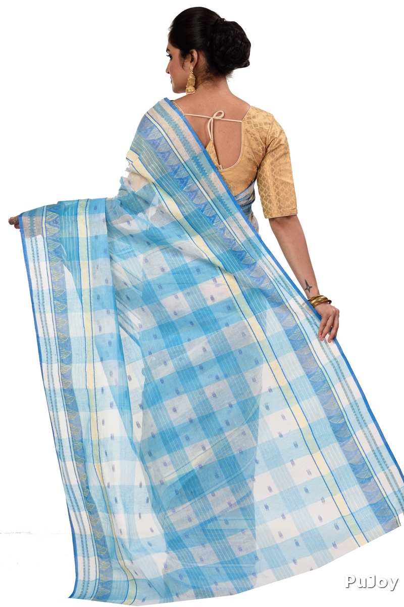Blue Pure Cotton Naksi Katha Tant Saree (706)