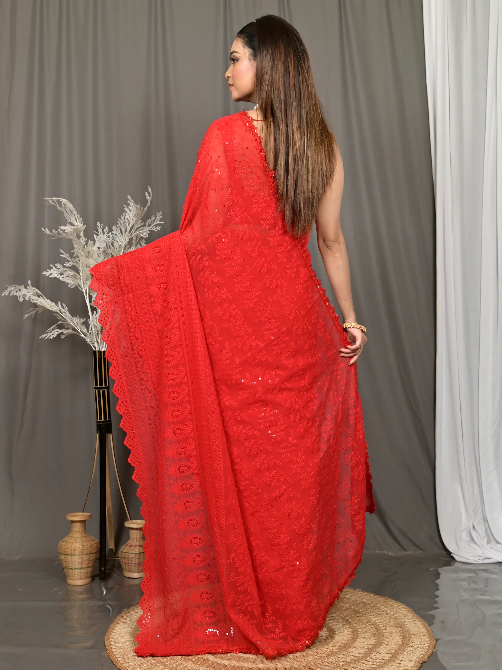 Red Cotton Parmon Chikankari Saree  (71)