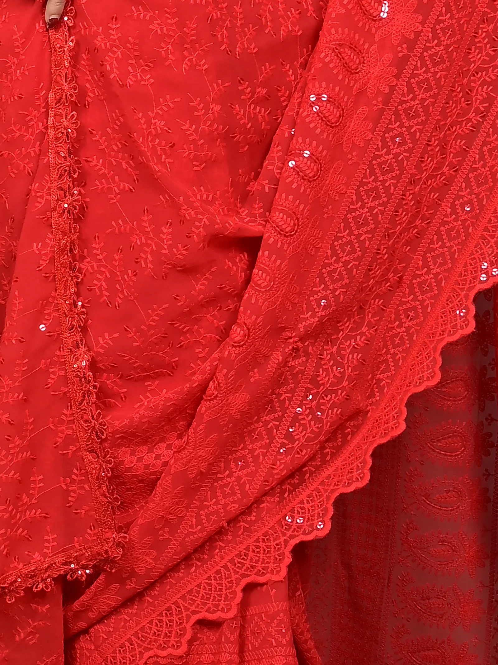 Red Cotton Parmon Chikankari Saree  (71)