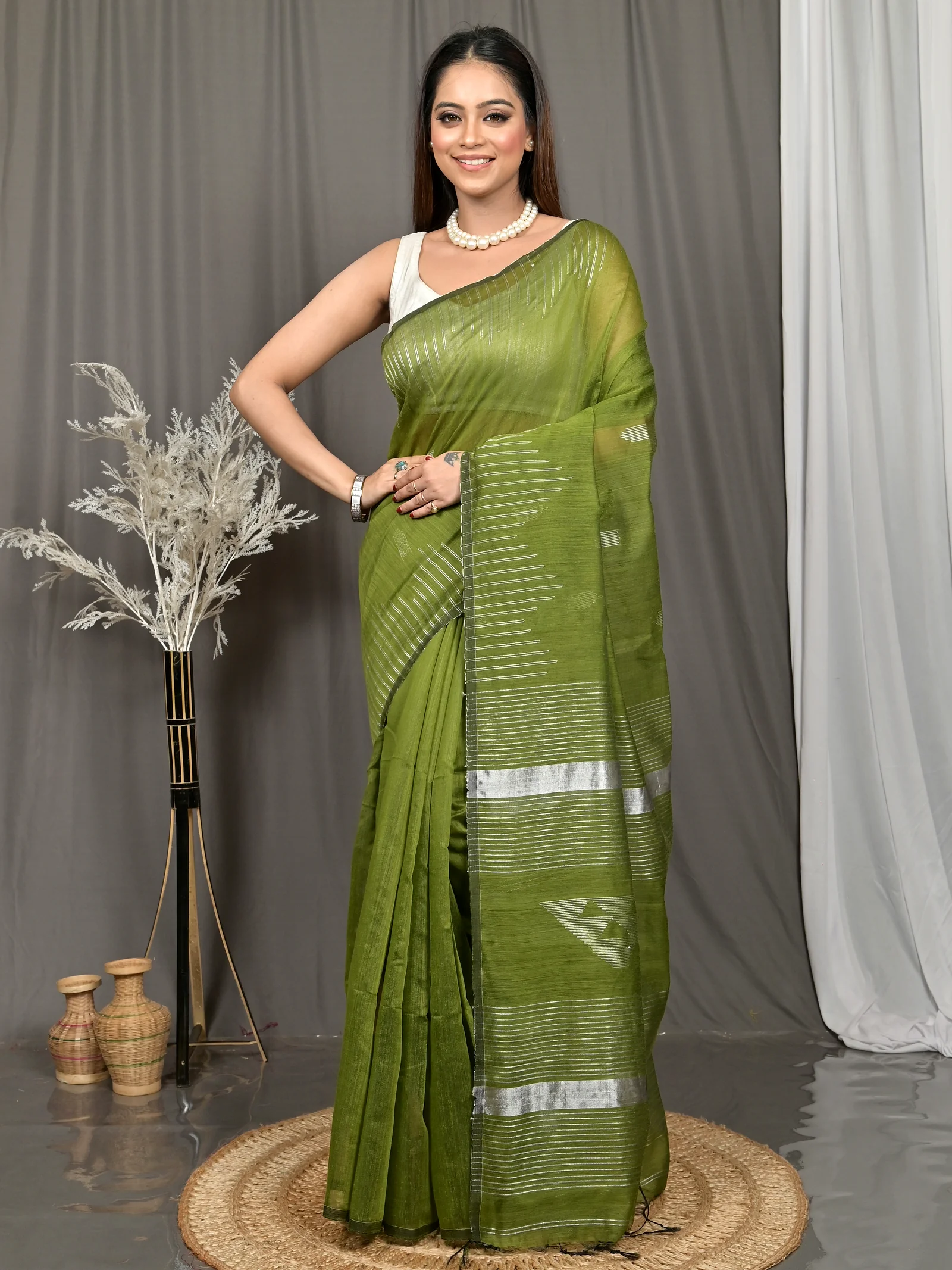 Green Cotton Soubit Handloom Saree  (716)