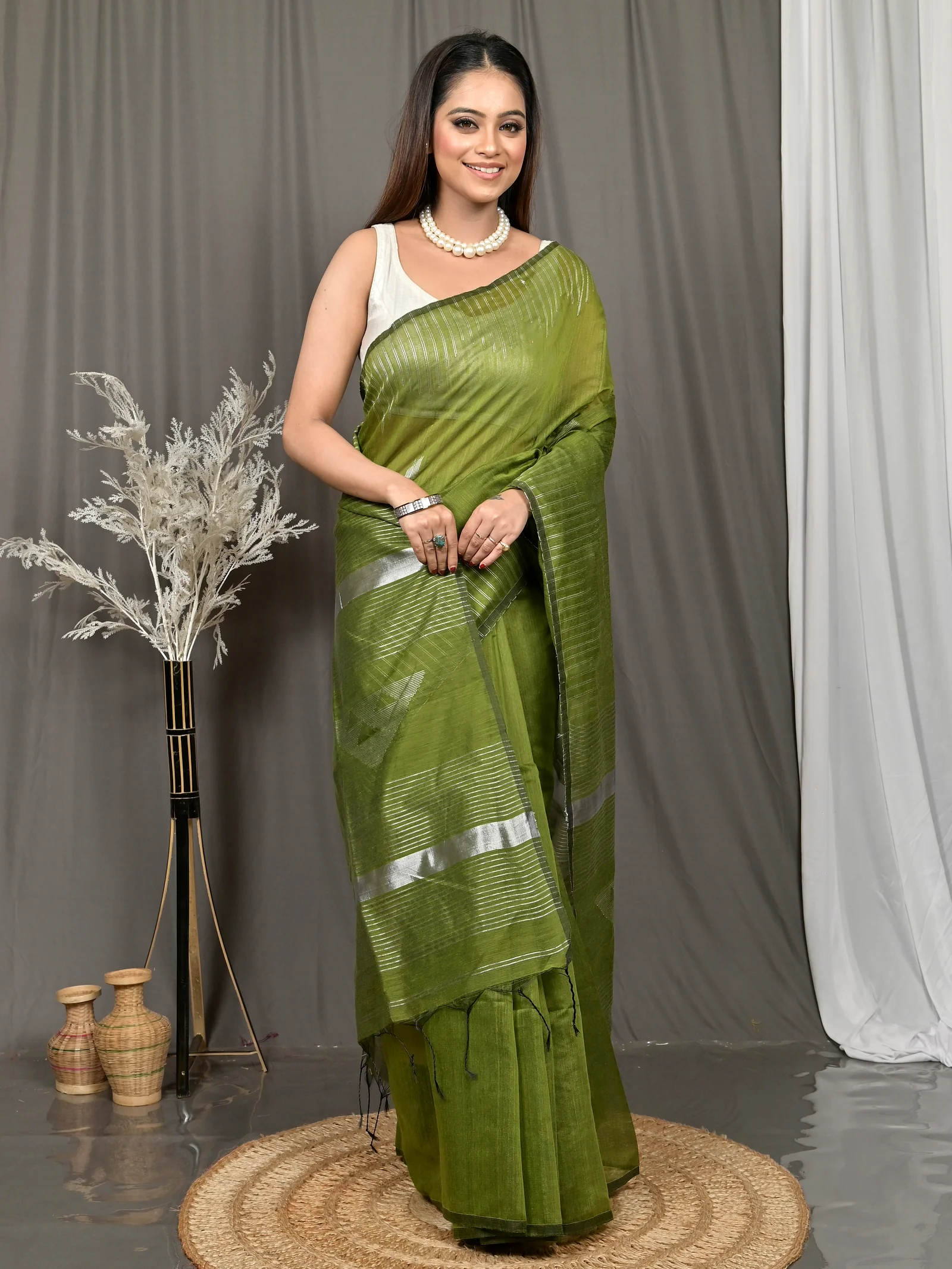 Green Cotton Soubit Handloom Saree  (716)