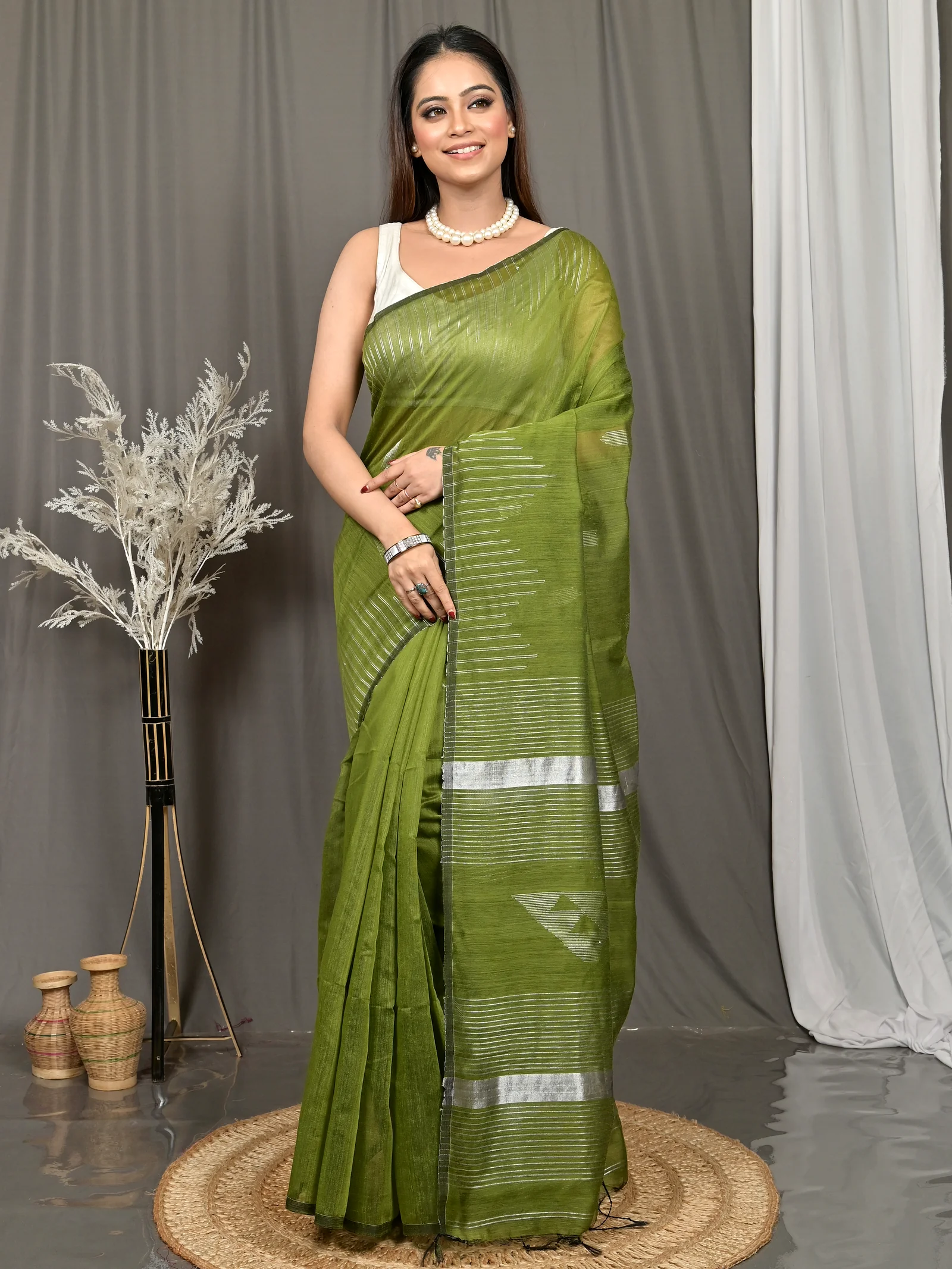 Green Cotton Soubit Handloom Saree  (716)