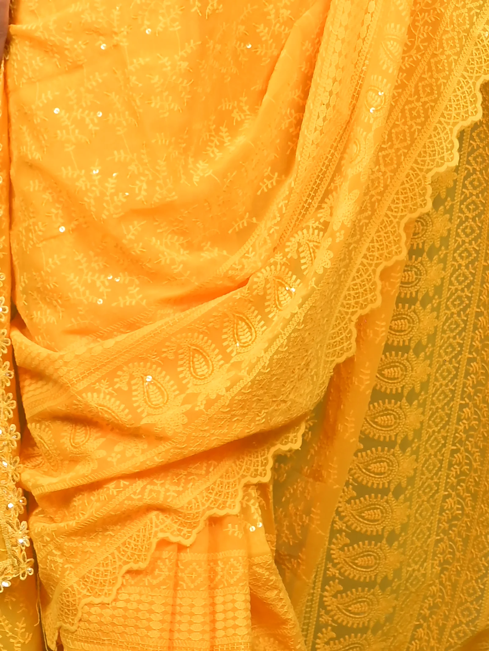 Yellow Cotton Parmon Chikankari Saree  (72)