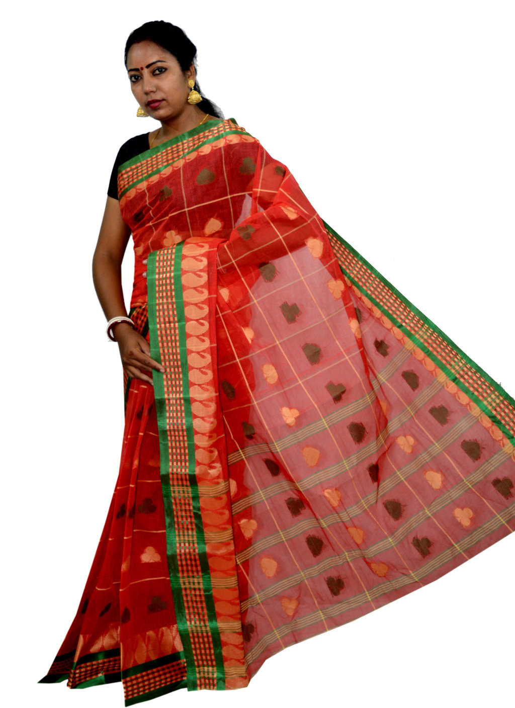 Red Pure Cotton Taser Desh Tant Saree (737)