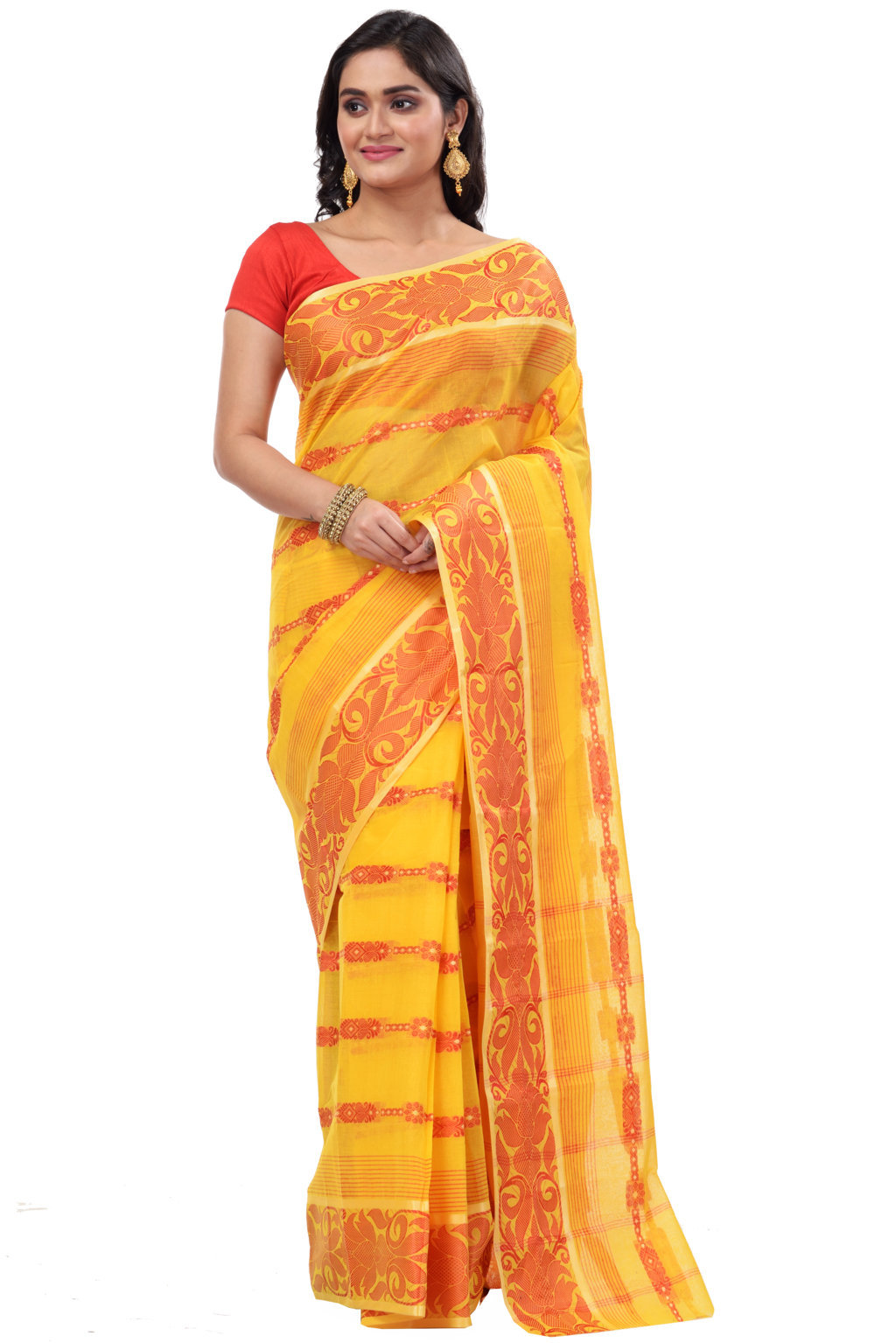 Yellow Pure Cotton Charulata_Desiging Tant Saree (738)