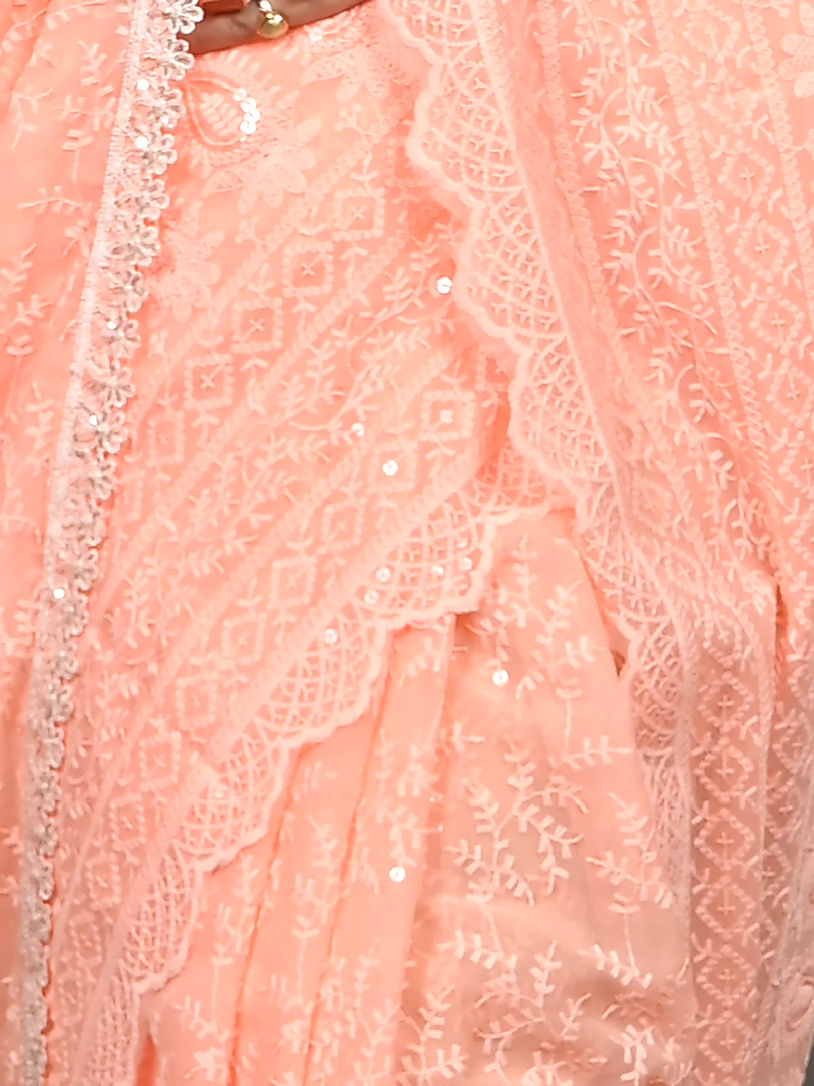 Peach Cotton Parmon Chikankari Saree  (74)