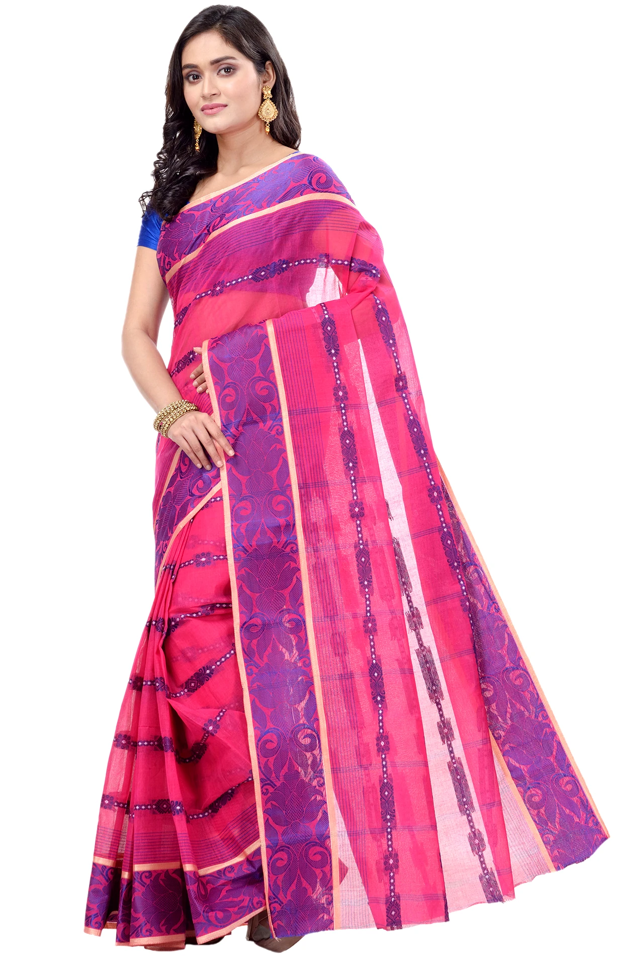 Pink Pure Cotton Charulata_Desiging Tant Saree (743)