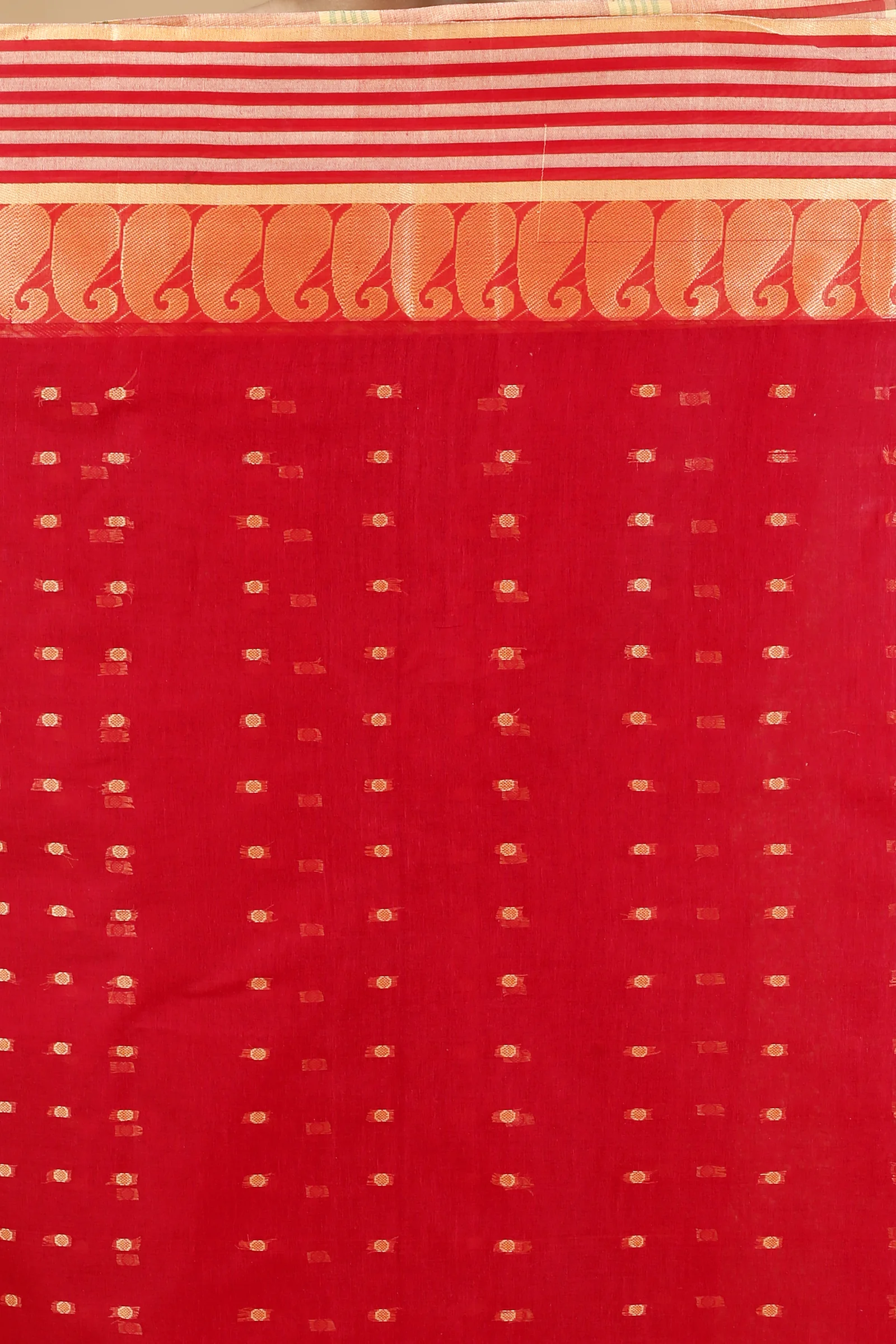 Red Pure Cotton Moti_Buti Tant Saree (745)