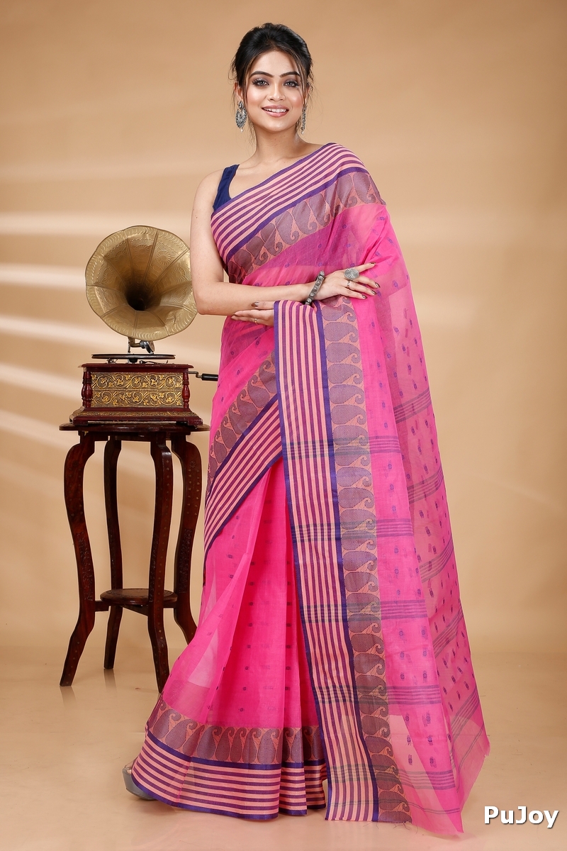 Pink Pure Cotton Moti_Buti Tant Saree (746)