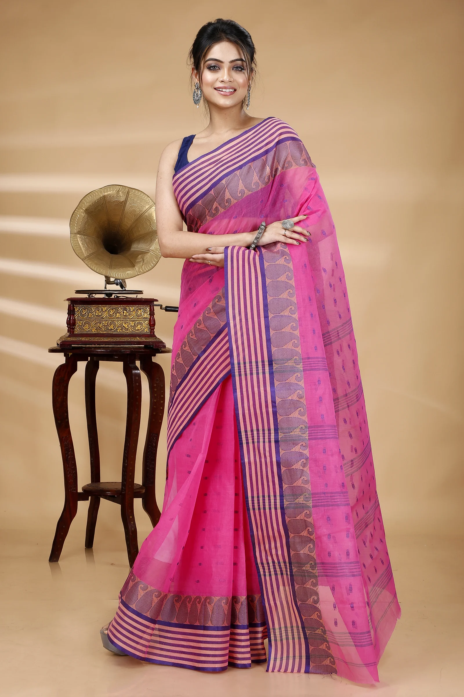 Pink Pure Cotton Moti_Buti Tant Saree (746)