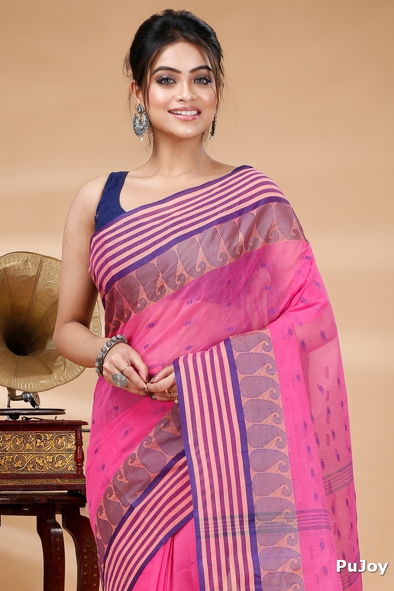 Pink Pure Cotton Moti_Buti Tant Saree (746)