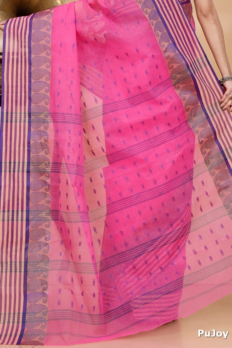 Pink Pure Cotton Moti_Buti Tant Saree (746)