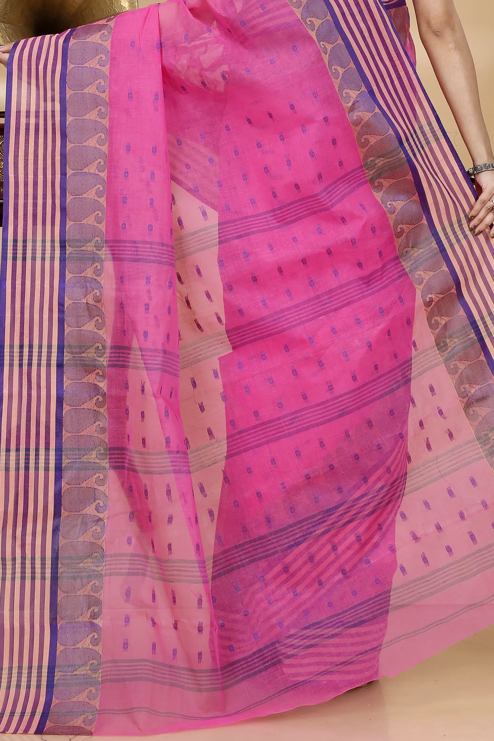 Pink Pure Cotton Moti_Buti Tant Saree (746)