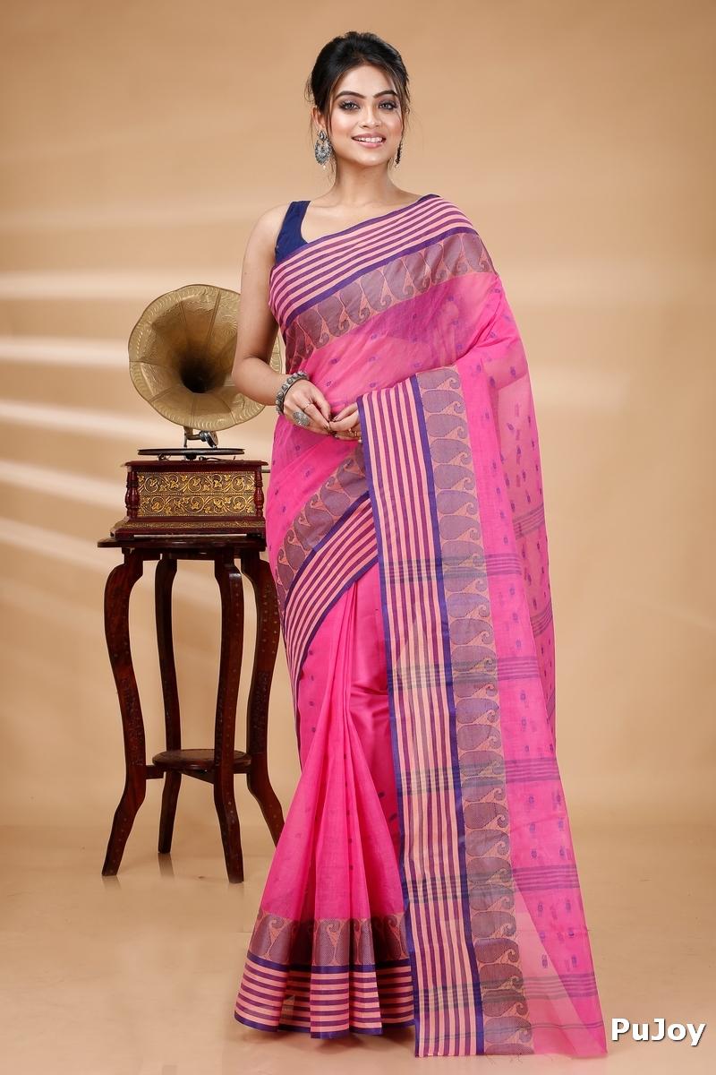 Pink Pure Cotton Moti_Buti Tant Saree (746)