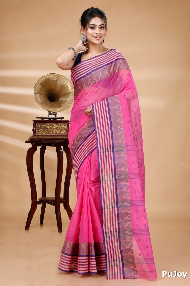 Pink Pure Cotton Moti_Buti Tant Saree (746)