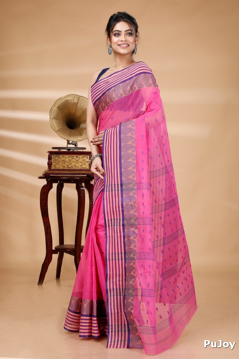 Pink Pure Cotton Moti_Buti Tant Saree (746)