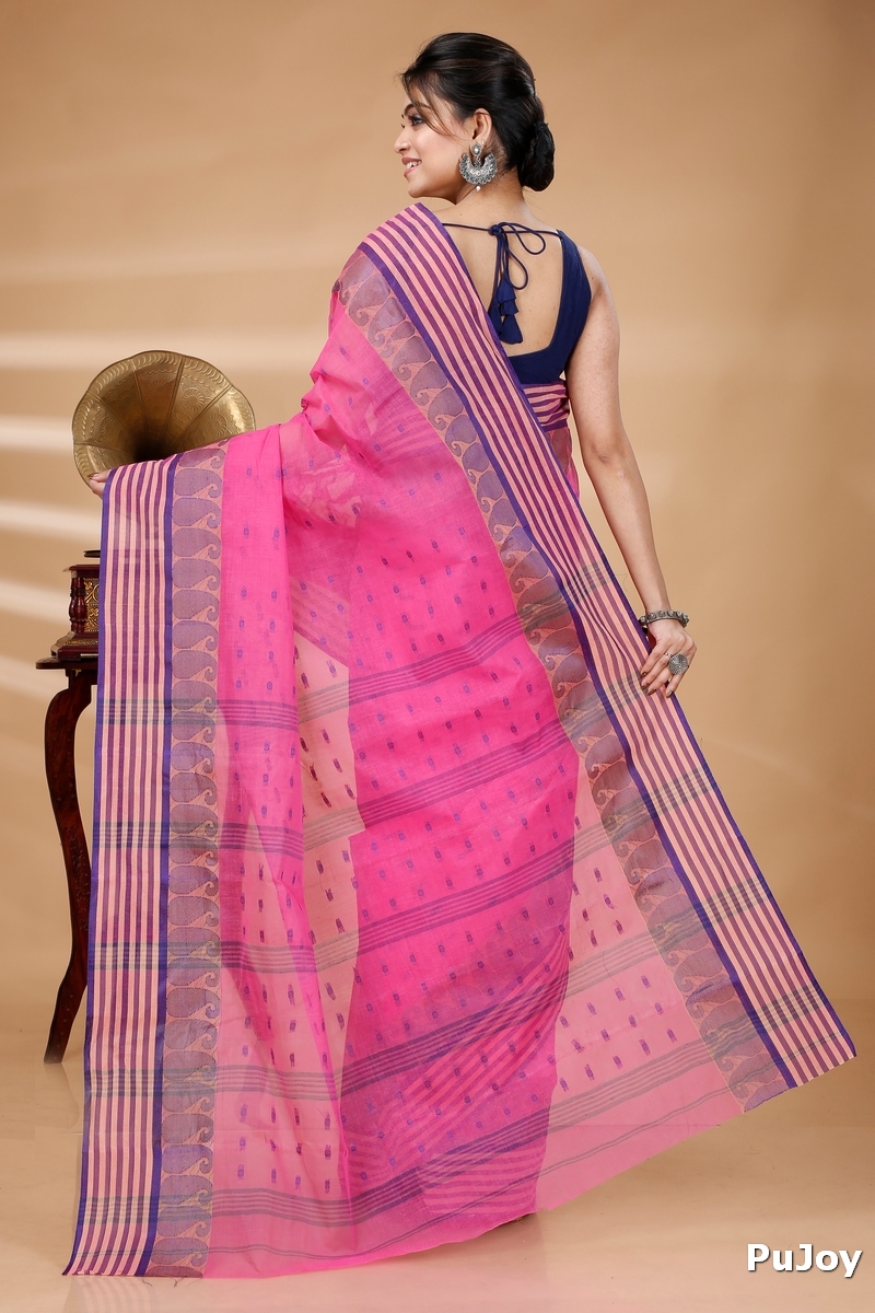 Pink Pure Cotton Moti_Buti Tant Saree (746)