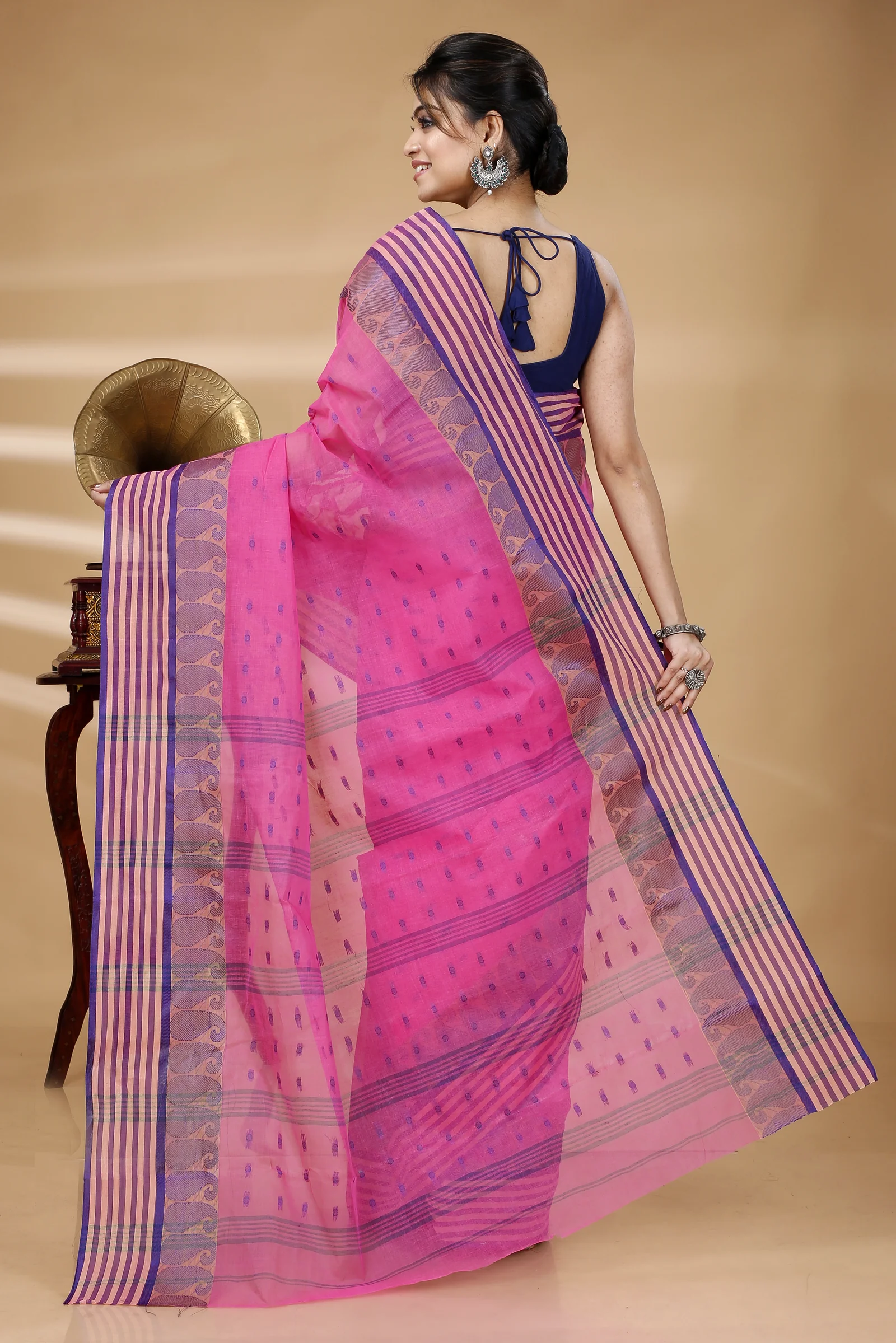 Pink Pure Cotton Moti_Buti Tant Saree (746)