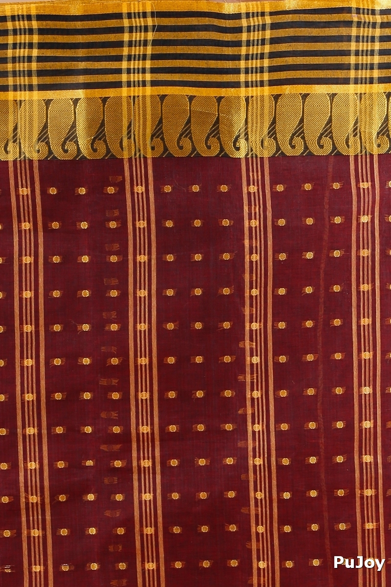 Brown Pure Cotton Moti_Buti Tant Saree (747)
