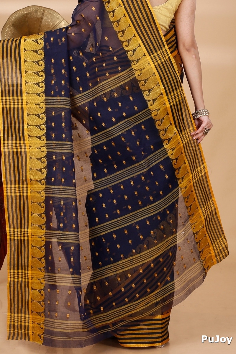 Blue Pure Cotton Moti_Buti Tant Saree (748)