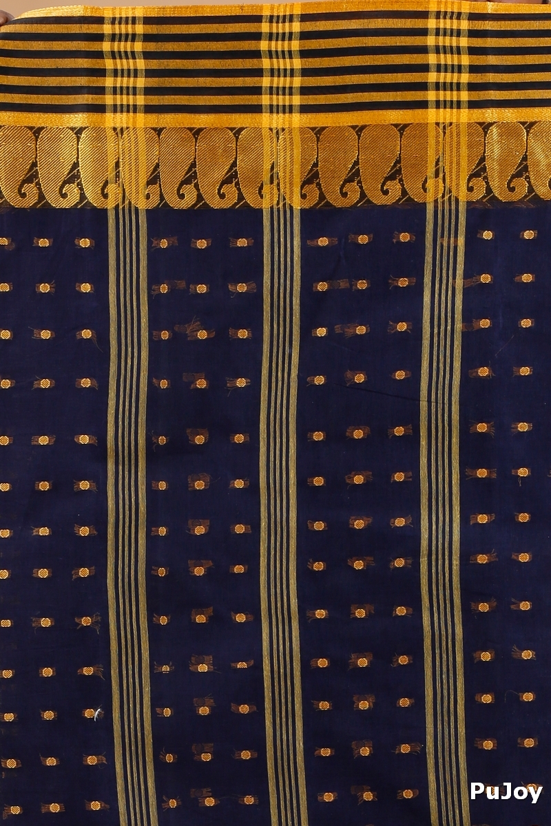 Blue Pure Cotton Moti_Buti Tant Saree (748)