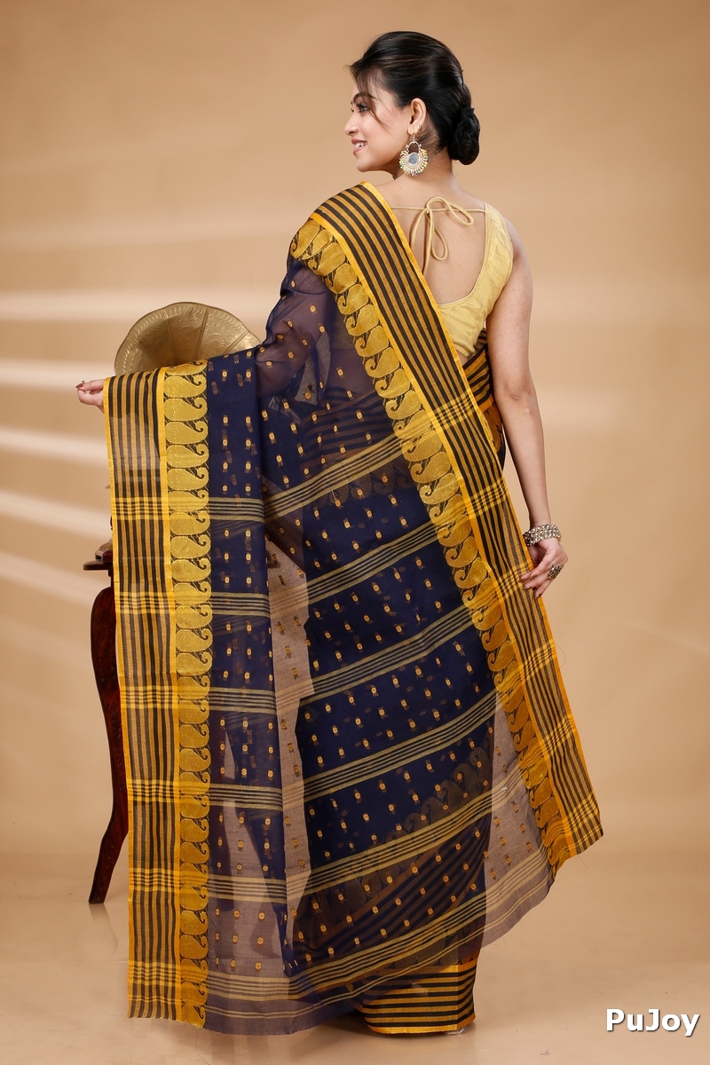 Blue Pure Cotton Moti_Buti Tant Saree (748)