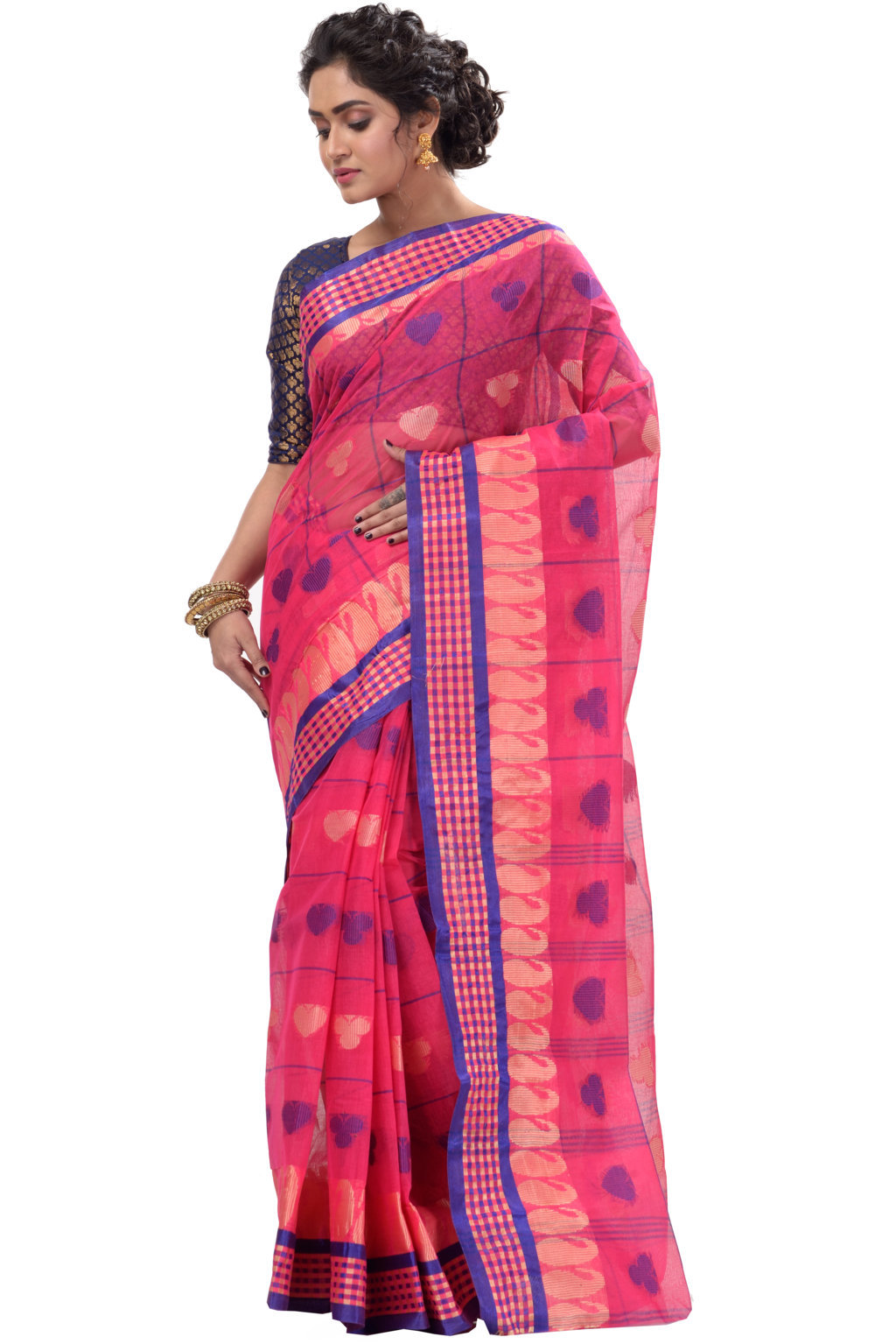 Pink Pure Cotton Taser Desh Tant Saree (749)