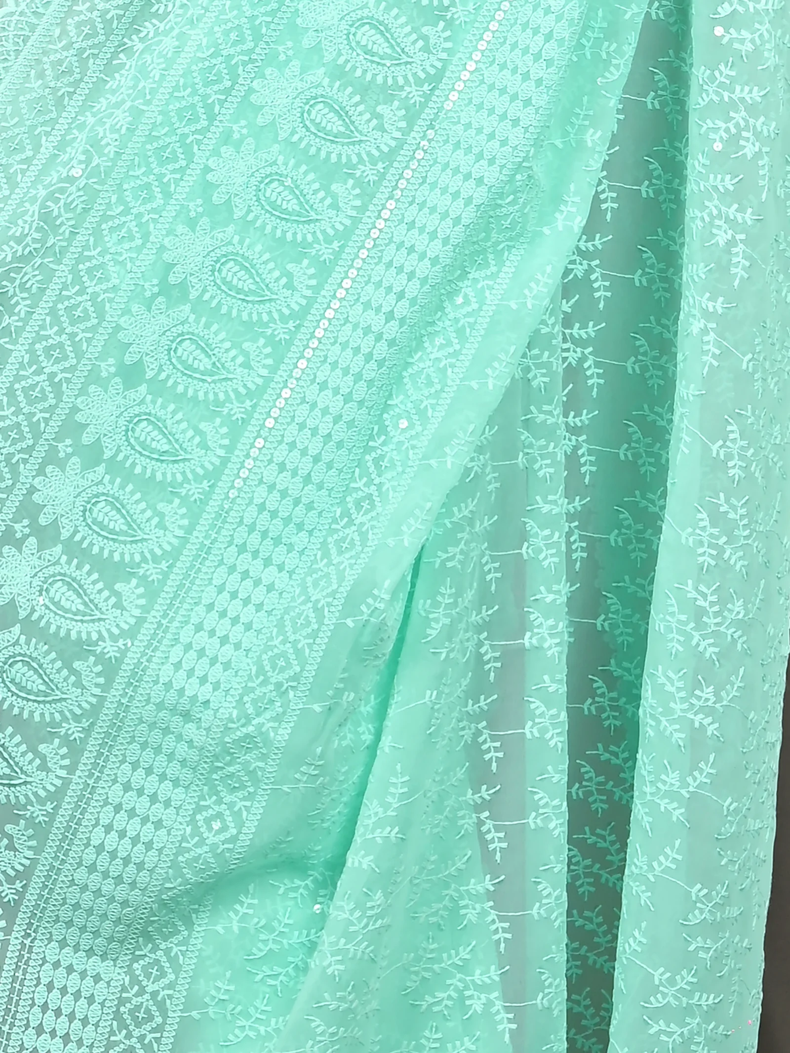 Mint Green Cotton Parmon Chikankari Saree  (75)