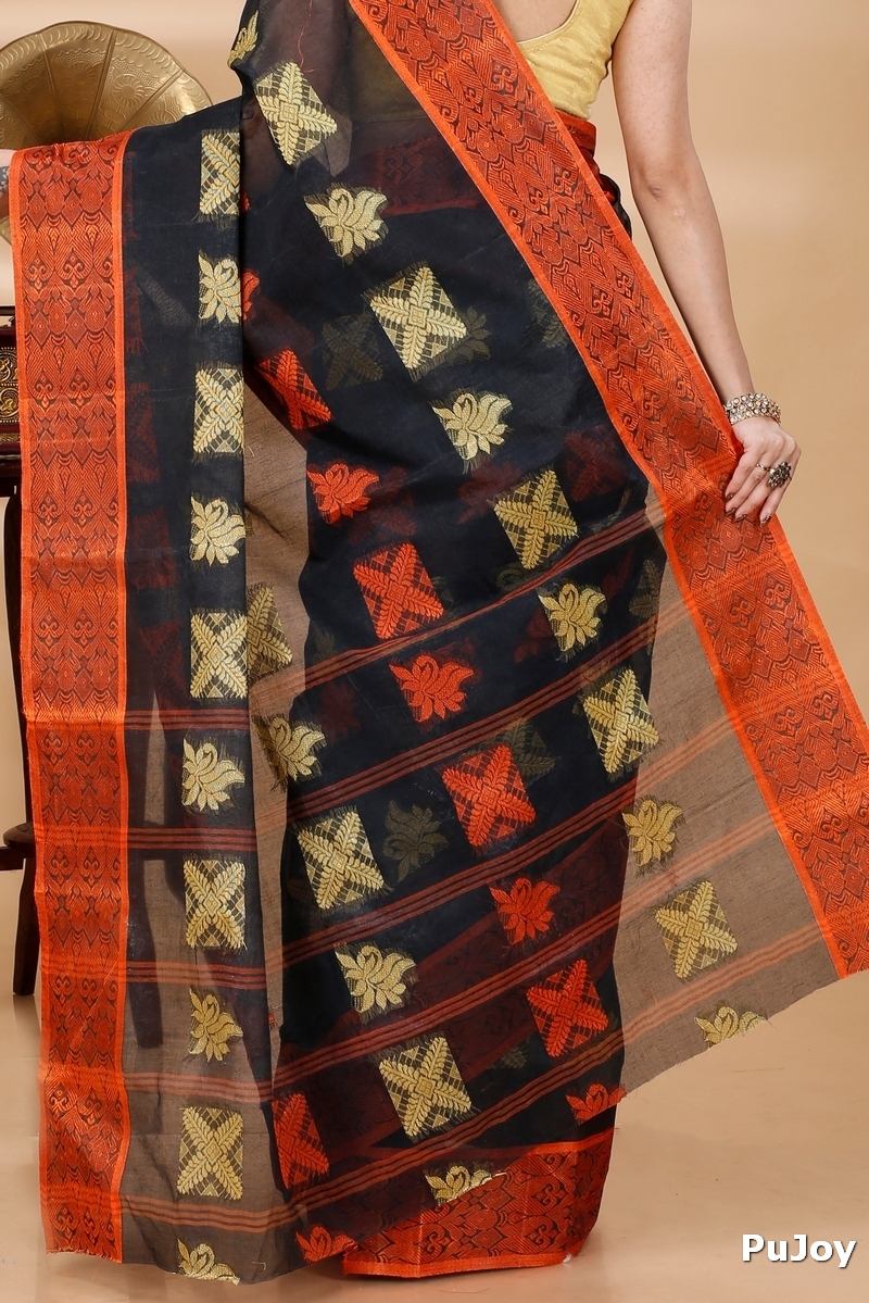 Black Pure Cotton Suparna Buti Tant Saree (755)