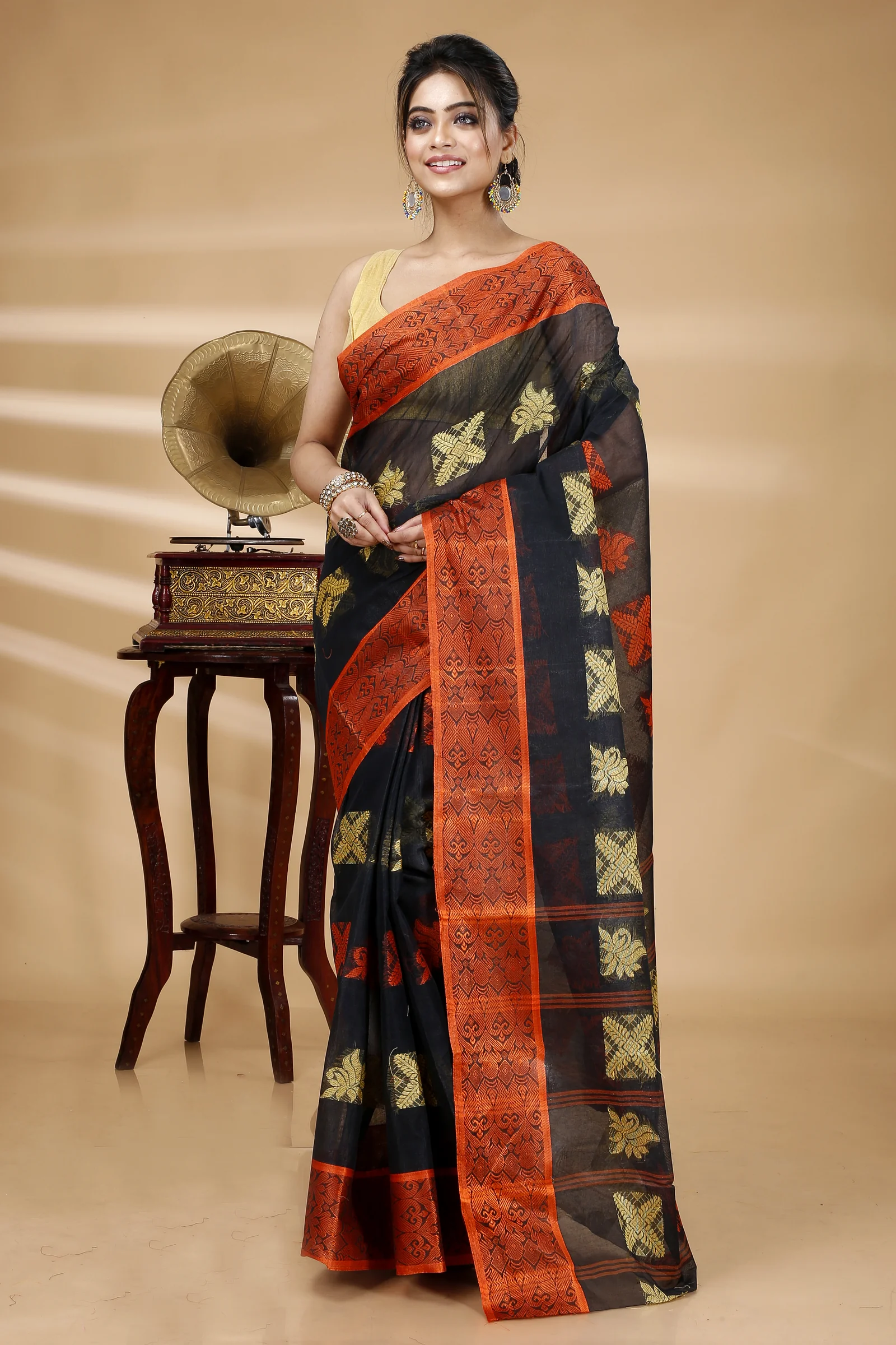 Black Pure Cotton Suparna Buti Tant Saree (755)